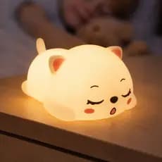 Luminária Mesa Abajur Colorido Gatinho Recarregável Infantil Branco