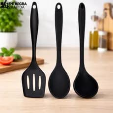 Kit 3 ou 2 Colher De Arroz Concha  Feijão  Espatula Vazada Silicone Resitente Ao Calor Não Risca Panelas Premium