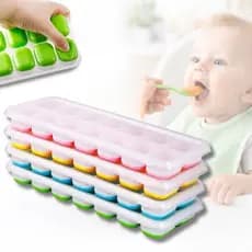Forma de Gelo com Tampa de Proteção  Fundo de Silicone Resistente Flexível Ideal Para Drinks Temperos ou Papinhas