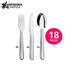 Kit 18 Ou 12 Talheres Aço Inox – Garfos e Facas Faqueiro Reforçados p/ Restaurante, Buffet e Cozinha
