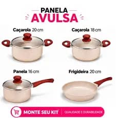 Panela Com Tampa Ou Frigideira Cerâmica Antiaderente Cabo Inox Silicone Não Esquenta Preto Bege Caçarola Gás Indução