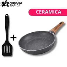 Frigideira Cerâmica Cabo Aço Inox 4 Camadas Antiaderente Indução Soft Touch Premium 20CM 24CM + Espatula Vazada Silicone