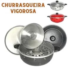 Churrasqueira Vigorosa Multiuso Para Fogão Faz Bolo Pão Pizza Grelhados Churrasco Polida Preta ou Vermelha