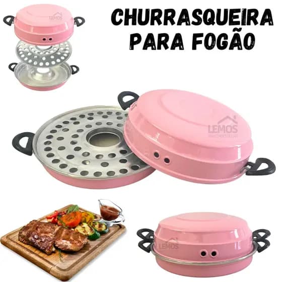 Churrasqueira Rosa Para Fogão Para Grelhados Churrasco Assar Pães Carnes Peixes Frango