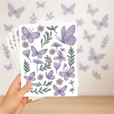 Adesivo De Parede Autocolante Borboletas Floral Raminhos Flores Lilas Quarto Infantil Menina