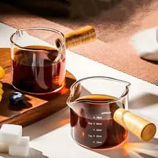 Copo Vidro 100ML Medidor De Café Expresso Alça De Madeira Barista