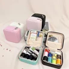Kit Costura Viagem Acessórios Agulhas Linha Tesoura Bolsa c/ Zíper Completo C/ 42 Peças