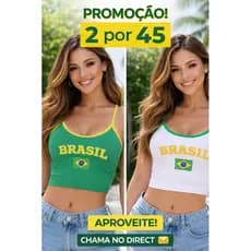 KIT 2 CROPPED BRASIL POR 44,99Cropped do Brasil Virginia  blusa Regata Brasil copa Brasil 🇧🇷Cropped copa Brasil