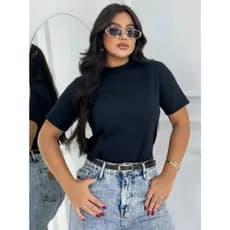 Blusa Feminina T Shirt gola alta manga oversize blusa gola alta feminina manga curta camiseta básica