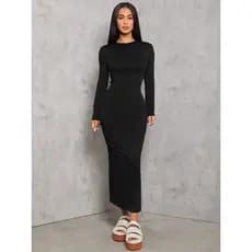 Vestido Midi de Manga Longa com pliegues na cintura Outono e Inverno