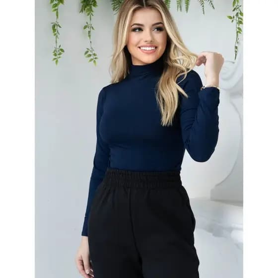 Blusa Segunda Pele Cacharrel Manga Longa Gola Alta, Blusa Feminina Elegante