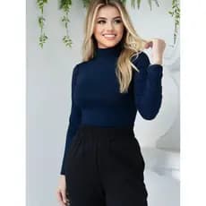 Blusa Segunda Pele Cacharrel Manga Longa Gola Alta, Blusa Feminina Elegante