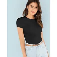 Blusa Básica de Malha Viscolycra Feminina Camiseta Básica Baby Look