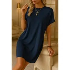 Vestido Midi Feminino Manga Curta Com Bolso Lateral Casual Soltinho Malha Liso Moda Blogueira Tecido com Premium Básico