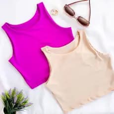 KIT 2 Cropped Feminino Estilo Regata Lisos Alça larga Viscolaycra Academia Top Faixa Sutiã Esportivo