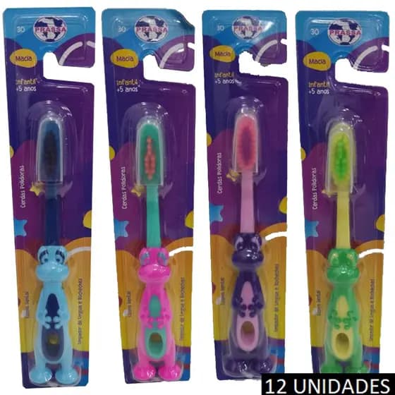 Kit Escova de Dente Macia Infantil Pacote 12 Unidades Dinossauro