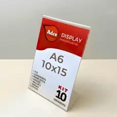 10 Suporte Displays A6 L Expositor 10x15 Acrílico (PS) Placa pix Aviso Mesa Balcao Cardapio Licenças