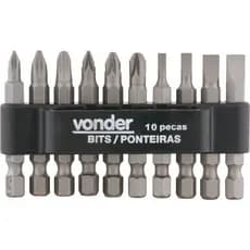 Jogo de Bits/Ponteiras com 10 peças, Encaixe Sextavado 1/4" - VONDER