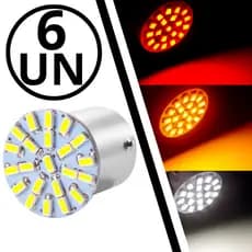 Kit 6 Lampadas LED 12v Freio Traseiro, Ré E Seta Com 22 LEDs Automotivo