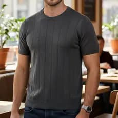 Camiseta Masculina Social E Casual Malha Canelada Tricot Manga Curta Luxo