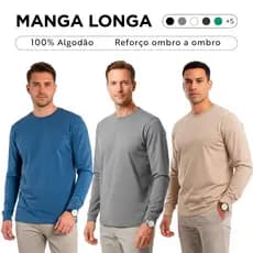 Kit 3 Camisetas Sortidas Manga Longa Comprida 100% Algodão Slim Inverno Moda Casual Básica Elegante e Confortável