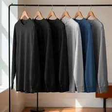 Kit 4, 6 ou 8 Camisetas Manga Longa 100% Algodão Masculina Lisa Slim Premium Com Punho Gola Redonda Frio Manga Comprida