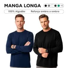 Kit 2 Camisetas Masculina Manga Longa 100% Algodão Lisa Slim Premium Com Punho Gola Redonda Trabalho Frio Manga Comprida