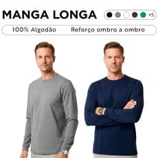 Kit 2 Camisetas Manga Longa 100% Algodão Masculina Lisa Slim Premium C/ Punho Gola Redonda Camisa Manga Comprida Inverno