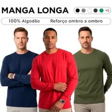 Kit 3 Camisetas Sortidas Manga Longa 100% Algaodão Masculina  Confortável Toque Macio Respirável Casual Leve