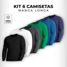 Kit 6 Camisetas Manga Longa Masculina 100% Algodão Conforto Casual Inverno Frio Dia a Dia Quentinho