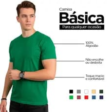 Camiseta Verde Básica Masculina Lisa 100% Algodão Reforço Ombro a Ombro - Camiseta Masculina Casual Unitário