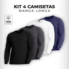 Kit 4 Camisetas Masculinas Inverno Manga Longa 100% Algodão Quentinho Manga Comprida Conforto Frio