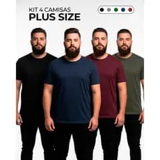 Kit 4 Camisetas Masculina Plus Size 100% Algodão Básica Manga Curta Confortável Respirável Casual