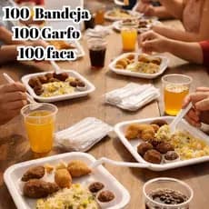 Kit Premium Descartável 100 Bandejas b2+ 100 Garfos + 100 Facas Reforçado
