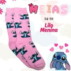 Meia Personalizada Menina Par de Meias Algodão Stitch Rosa Meia Juvenil Adulto 34-39