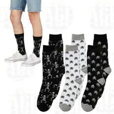 Kit 3 Pares Meias Caveira Adulto 38-43 | Unissex | Algodão Macio | Pronta Entrega