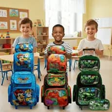 Kit Mochila Escolar Rodinha Lancheira e Estojo Bolsa Escolar Meninos