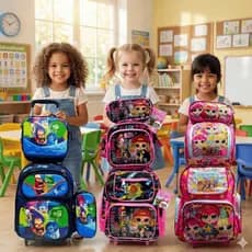 Kit 3 Peças Mochila Para Meninas Bolsa Carrinho Rodinha + Lancheira e Estojo Infantil Mochila Bolsa Escolar