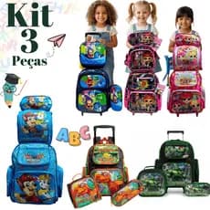 Kit Escolar Infantil Mochila de Rodinha + Lancheira + Estojo Menina e Meninos Bolsa Infantil