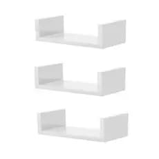 3 Prateleiras Nicho U 30X10 cm   Branco Decoração Parede Livros Sala Quarto Cozinha