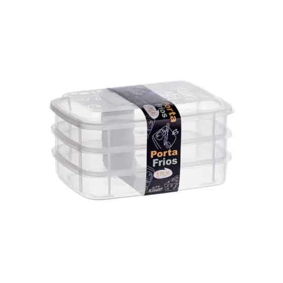 Kit 3 Porta Frios Presunto Queijo Kit Acrílico Resistente Duplex Com Tampa Hermético Empilhável