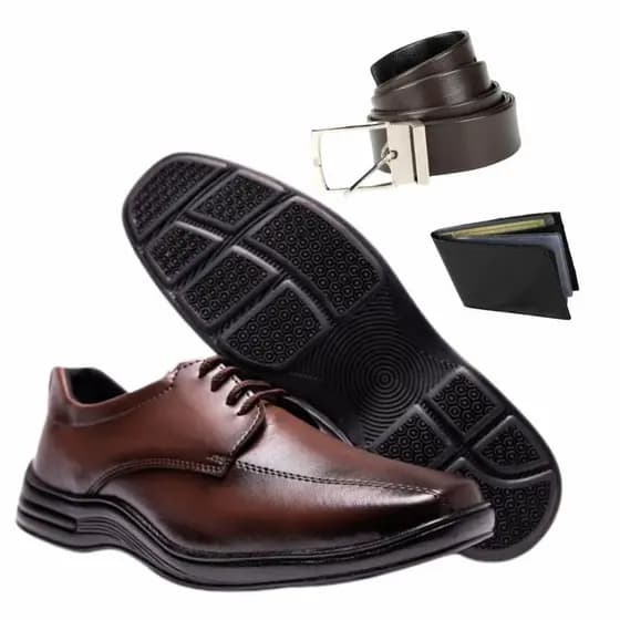 Sapato Social Masculino Conforto Kit com cinto preto e marrom ganhe carteira confotável ortopedico