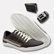 Kit Sapatênis Masculino Casual Moderno Antiderrapante Cinto Bicolor Carteira Elegante