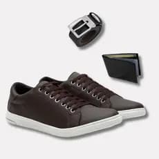 Kit sapatênis masculino social casual dia a dia conforto tenis com cinto bicolor e carteira