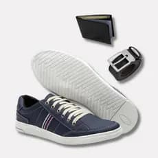 Sapatênis Masculino Casual De Amarrar com Cinto Bicolor e Carteira