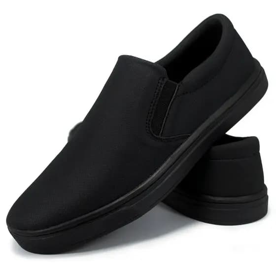 Tênis Preto  Slip On Sem Cadarço Confortável com Sola Antiderrapante e Costurada para o Dia a Dia