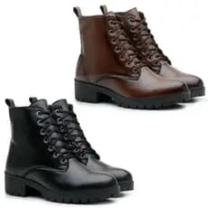 Kit 2 Pares Bota Feminina Cano Curto Solado Confort Coturno Casual Solado Antiderrapante
