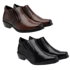 Kit 2 Pares Bota Social Masculina de Couro Confort Zíper Lateral + Carteira Social