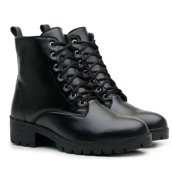 Bota Coturno Feminino Tratorado Botinha de Couro Cano Curto Tornozelo Confortável Envio até 12 Horas