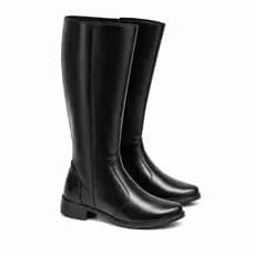 Bota Feminina Cano Longo Preta Montaria Confortável Casual Elegante Zíper Lateral Solado Baixo Dia a Dia Inverno Moda